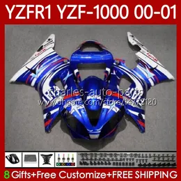 Blue White Motocykl Bodys dla Yamaha YZF-R1 YZF-1000 YZF R 1 1000 CC 00-03 Nadwozie 83NO.7 YZF R1 1000CC YZFR1 00 01 03 YZF1000 2000 2001 2002 2003 OEM OEM KET