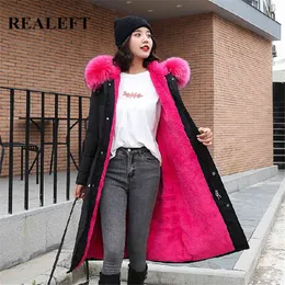 Winter Women Coat Long Elegant Casual Parker Jackets With Hat Velvet Warm Winterproof Ladies DC009 210428