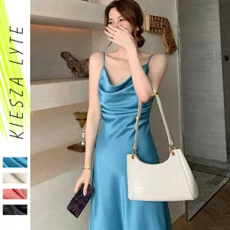 Blue Dress Women Fashion Spaghetti Strap Backless Evening Party Summer A-line Elegant Club es 210608