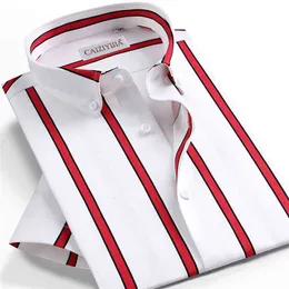 Mäns Kortärmad Kontrast Färg Block Striped Dress Shirts Pocket-mindre design Sommar Casual Standard-Fit Button Down Shirt 210809