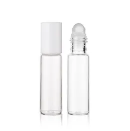 500 sztuk / partia 10ml White Cap Transparent Clear Glass Roller Bottle Puste Perfumy