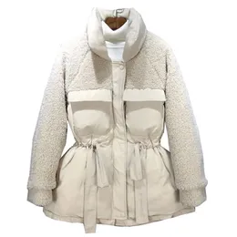 가을과 겨울 여성 패딩 재킷 기질 양고기 양모 바느질 코트 느슨한 슬림 짧은 211216