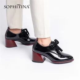 Sophitina Dojrzałe Kobiety Pompy Office Handmade Lace Up Round Head Square Heel Shoes Leisure Wygodne "S przez242 211123