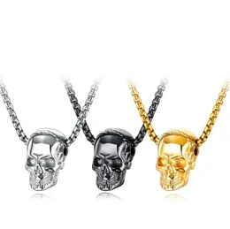 Hip hop necklace Punk 3D Skull Head Pendant Necklace For Men Boy BFF Gift With 3.0MM Stainless Steel Chain