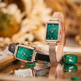 Zegarek Zielony Malachite Kobiety Zegarki Square Quartz Rose Gold Stainless Steel Mesh Nurt Wristwatch Eleganckie Damskie Watch Girl Bo