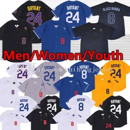 Qualidade máxima ! Mens # 8 # 24 Bryant jerseys amarelo branco cinza preto costurado jersey de beisebol