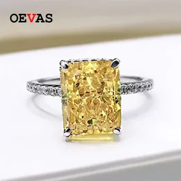 OEVAS 100% 925 Sterling Silver 8*10mm Yellow Pink Aquamarine High Carbon Diamond Radiant Cut Rings For Women Party Fine Jewelry 211217