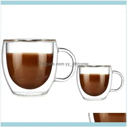 Drinkware Kitchen, Dining Bar Home & Garden90Ml 250Ml Two Size Double Wall Glass With The Handle Coffee Mugs Kungfu Cup Milk Juice Healthy D