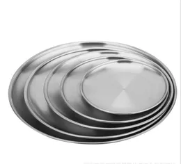 Dishes Plates 14 17 20 23 26cm Kroean Style Stainless Steel Dinnerware Dinner Dish Flat Plate Tableware Canteen Severing Tray