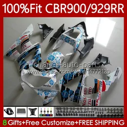 Corpo de molde de injeção para HONDA CBR900 CBR929 CBR 929RR 900RR 900 929 RR CC 00 01 Bodywork 68No.45 900cc 929cc branco azul cbr929rr 00-01 cbr900rr 2000 2000 Fairing OEM