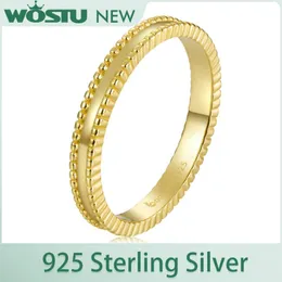 クラスターリングWostu Real 925 Sterling Silver Yellow European Minimalist for Women US Size 6 7 8 Wedding Party Jewelry Prata