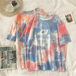 GoneGoing 2021 New Summer Fashion Women Short Sleeve Tie-dye T shirts O Neck Loose Korea Harajuku Ins Tees 070101 Y0629