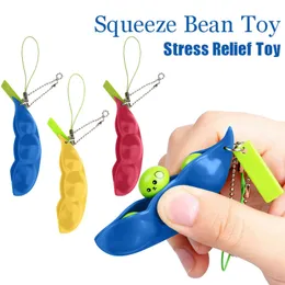 Peas Beans Keychain Fidget Toy Decompression Edamame Toys Squishy Squeeze Cute Stress Adult Rubber Boys Xmas Gift
