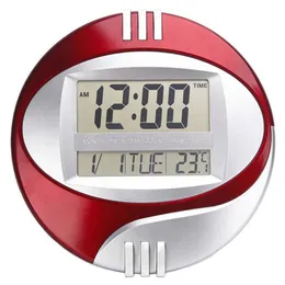 Elev-temperatur Display Digital vägg Elektronisk Klocka LCD Moderne Kalender LED Bracket Watch Mute of Home Office Decoration
