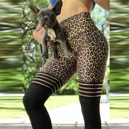 Sexy leopardo leggings mulheres slim esportes cintura alta malha patchwork pant push up treino jeggings fitness 211215