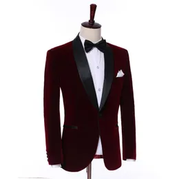 Męskie garnitury Blazers garnitur 2-częściowy kurtka spodnie Burgundii Velvet Formalne pana młodego Custom Fashion Tuxedo Sets