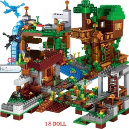 2021 My World Tree House Figure Building Blocks Giocattoli Minecraftinglys Haunted Village Mountain Cave Mine Regali di Natale Y1130