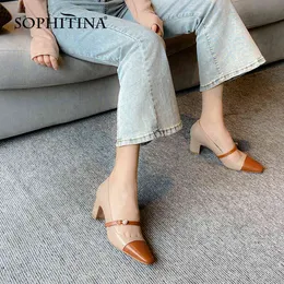 Sophitina Classicsの女性はパールメアリージェーン純正レザーシューズパッチワーク厚いヒールTPRカジュアルオフィスレディシューズSO998 210513