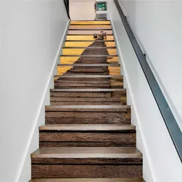 Wooden Bridge Dusk Stairs Decoration Self Adhesive Waterproof Vinyl Pegatinas Para Escaleras for Home Stair Steps Decor Mural 3D X0703