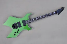 Factory Custom Metal Green Electric Guitar with Colorful Binding,Black Hardware,HH Pickups,Rosewood Fretboard,Offer Customized