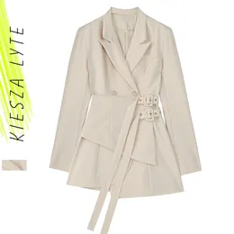 Women Irregular Bandage Spliced Blazer Lapel Long Sleeve Loose Fit Jacket Fashion Spring Autumn suit blazer coat 210608