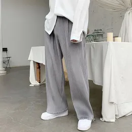 Geplooide Broek Mannen Mode Stretch Taille Casual Wijde Streetwear Koreaanse Losse Hip-Hop Straight Heren الرجال