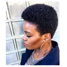 Krótki Kinky Curl Soft Brazylijski African American Pixie Kręcone Peruki Symulacja Ludzkich Włosów Afro Kręcone Pełna Peruka Dla Lady