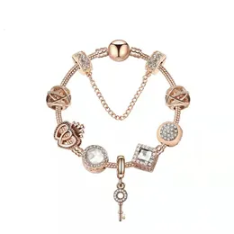 18 19 20CM Magic charm Beads rose Gold Strands multi strand beaded bracelet 925 Silver plated snake chain Key pendant as a Diy jewelry gift