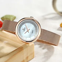 女性の鋼鉄メッシュベルトクォーツ時計女性時計スモールローズゴールドカジュアルブレスレット腕時計210527