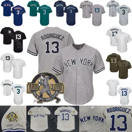 Alex Rodriguez Jersey 3000th Hit Patch Womate to Service Blue Green Grey Grey Navy Pinstripe Player Pinstripe Fans S-3XL