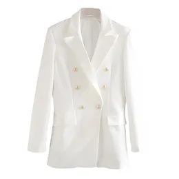 XNWMNZ Za Women white blazer for women double breasted jackets ladies formal suit back vent hem 211006