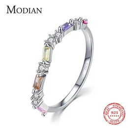 100% 925 Sterling Silver Multicolor CZ Urok Prosty Pierścień Palcowy Dla Kobiet Party Moda Fine Jewelry Bijoux 210707