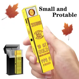 Creatity Gold Bullion USB Rechargeable Cigarette Lighters Touch-sensitive Switch Electronic Lighter Windproof Flameless