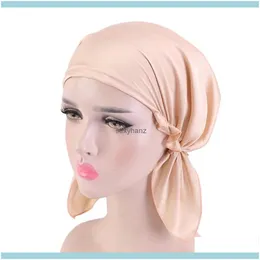 Beanie / SKL шляпы шляпы, шарфы перчатки мода независимые шелковистые предварительно завязанные мусульманские тюрбан женские женские шапочки Hijab шапки головы обертывающие головы волос головы
