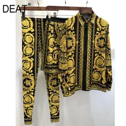 [DEAT] summer fashion women printed vintage styles two pieces set vacation clothing turn-down collar shirt and skirt pants 210428