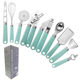 9 st / set köksdelar verktyg kan flaska öppnare vitlök press ost kniv rivare glass scooper pizza hjul peeler whisk 1xBJK2105