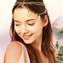 헤어 클립 Barrettes Headdress Boho Fashion Inlaid Rhinestone Headband Leaf Multi-Layer Tassel 액세서리 Tiara