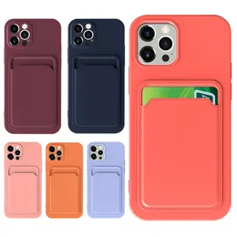 Multi Funkcjonalne mikrofibra Soft TPU płynne obudowy silikonowe z kieszenią uchwytu na karty kredytowej na iPhone 13 Mini 12 11 Pro Max 8 7 6 6s Plus SE2