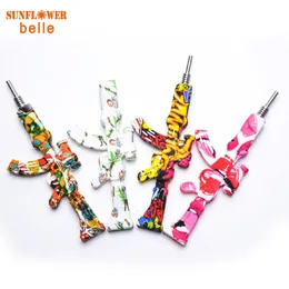 6.3 Inch Smoking Water transfer printing AK47 gun shape silicone nectar collect Hookah sillicone pipe with stainsteel tip