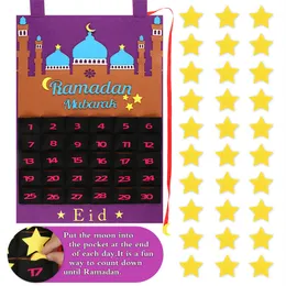 Ramadan Countdown Calendar för barn Ramadan Advent Kalendrar Poster Home Wall Decorations med Star Stickers