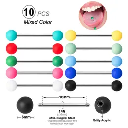 Mixed Color Acrylic Ball Tongue Rings for Women 316L Surgical Steel Piercing Jewelry Tongues Ring Bars Barbell