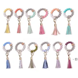 NEWSilicone Beaded Bangle Keychain with Tassel for Women Party Favor, Wristlet Key Ring Bracelet RRA10248