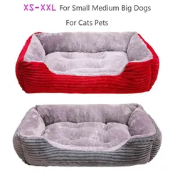 Corduroy Rectangle Big Dog Bed Kennel Puppy Sofa猫ベッドペットハウス冬の暖かいぬいぐるみベッド小さな品種犬のためのクッション210924