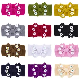 Haarschmuck für Kinder, reine Farbe, Doppel-Bowknot-Haarband, Baby-Big-Bogen-Gänseblümchen-Blumen-Stirnband M3530