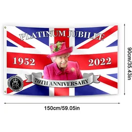 3x5 Rainha Elizabeth 70º Aniversário Bandeiras, Personalizado 100D Poliéster Impresso, Outdoor Indoor Uso