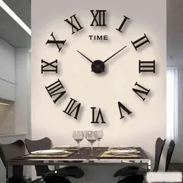 3D Large Roman Numeral Acrylic Mirror Wall Clock Sticker Fashion DIY Quartz Clocks Watch Home Decoration Living Room Stickers H1230