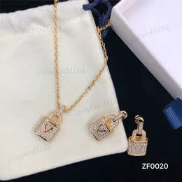 Diamond Lock Pattern Earring Delicate Letter Necklace Personalized Street Punk Ear Stud Hip Hop Pendant Necklaces