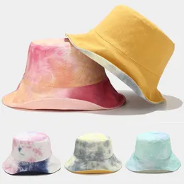 Summer Bucket Hats Personlighet Vuxen Tie-Dye Tryck på tvåsidig vikbar Sun Hat Trend Bekväm fiskare Cap Wide Brim