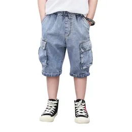 Pojkar Korta Jeans Sommar Kids Casual Denim Byxor 4Y-13Y Barn Pojke Mjuk Bomull Ficka Straight Cargo 210723