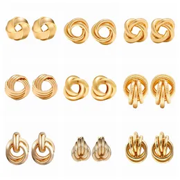 9 pairs of Bohemian retro large spiral wound ring stud circular tribal Earrings female Gold